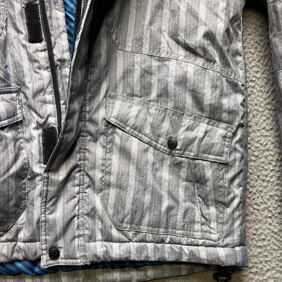 Maui & Sons Jacket Mens Medium Gray Striped Puffer Full Zip Winter Hoodie - Picture 7 of 12